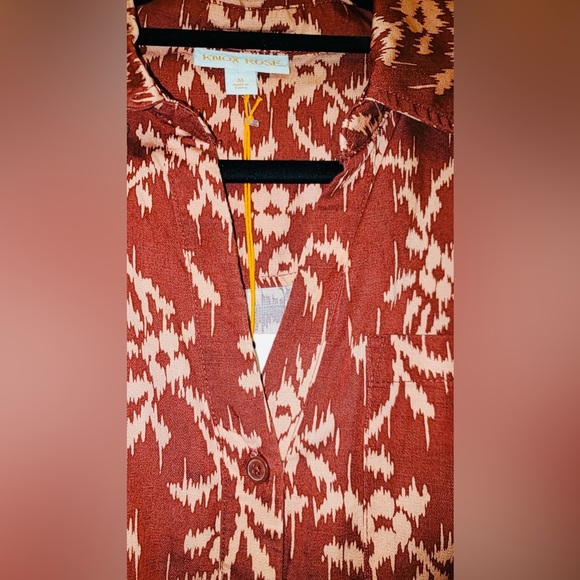 Knox Rose Women Button-Down Shirt, Hi-Low, Hem Pocket Deep-Red, Western Boho NWT - Picture 7 of 14